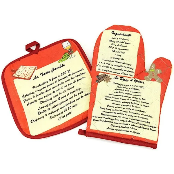 Set of Kitchen Glove and Potholder with 2 Heart and Alsatian Decor recipes