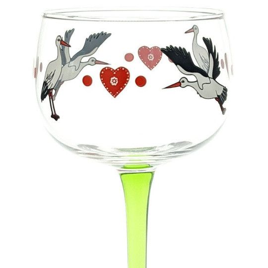 6 Verres à Vin d'Alsace Storik décor Coeurs et Cigognes
