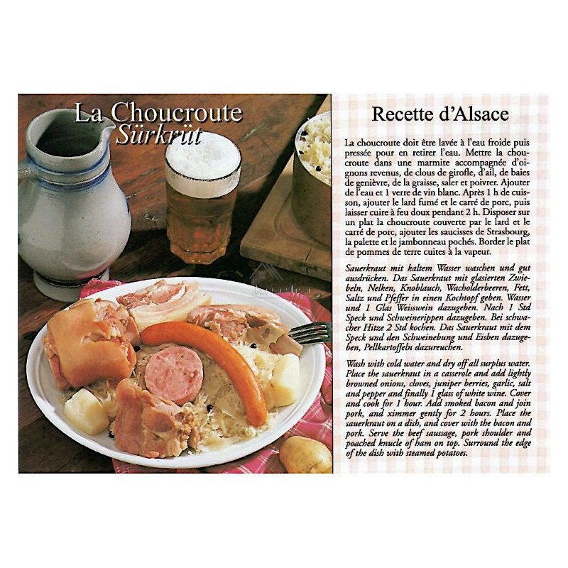Alsatian Recipe Postcard for Alsace Sauerkraut