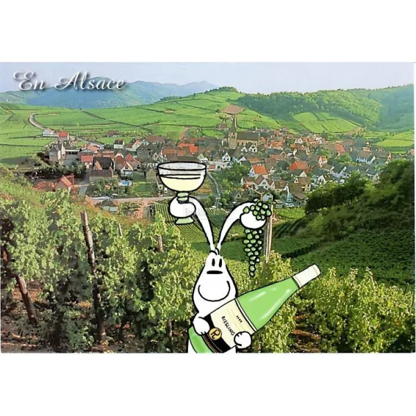 Humoristische Postkarte die Weinberge im Elsass