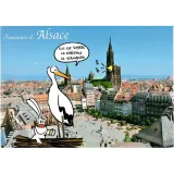 Humorous Postcard Stork and Strasbourg Cathedral