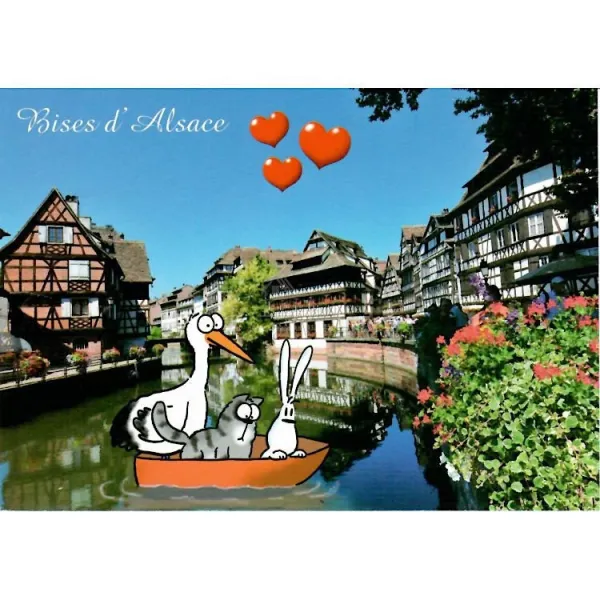 Humoristische Postkarte Storch und Petite France in Strasbourg