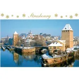 Carte Postale Noël au Pont Couvert à Strasbourg sous la neige