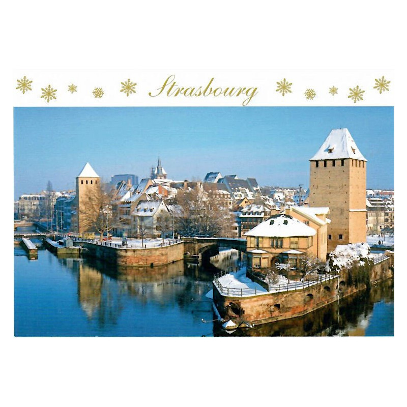 Carte Postale Noël au Pont Couvert à Strasbourg sous la neige