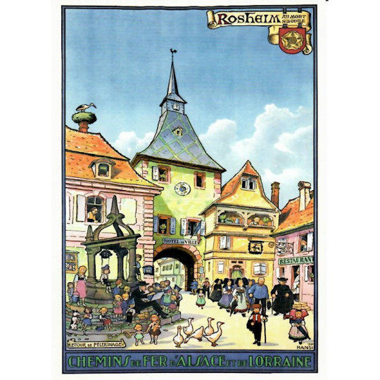Postkarte Hansi Plakat der Eisenbahnen von Elsass und Lothringen von Rosheim