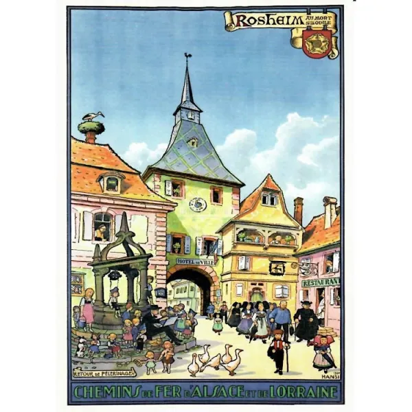 Postcard Hansi Poster of the railways of Alsace and Lorraine of Rosheim