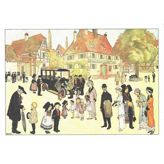 Hansi-Postkarte Besuch eines Dorfes im Elsass