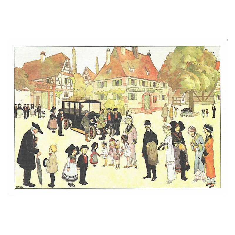 Carte Postale Hansi Visite d'un Village en Alsace