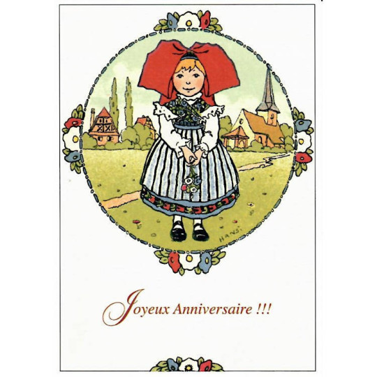 Postkarte Hansi Happy Birthday Mädchen mit roter Haube