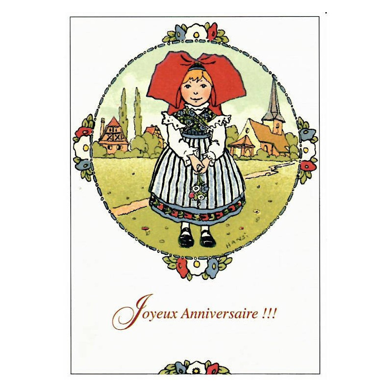 Postkarte Hansi Happy Birthday Mädchen mit roter Haube