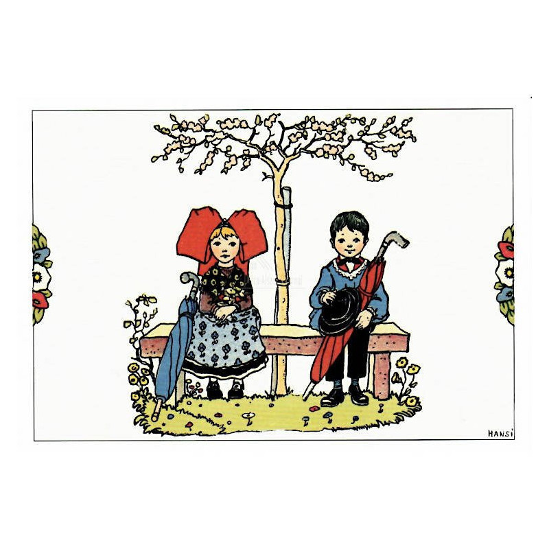 Carte Postale Hansi Couple d'Alsacien sur un Banc