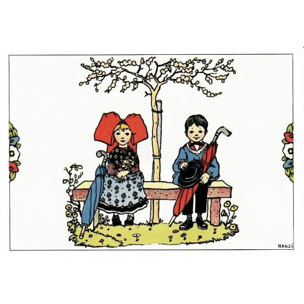 Carte Postale Hansi Couple d'Alsacien sur un Banc