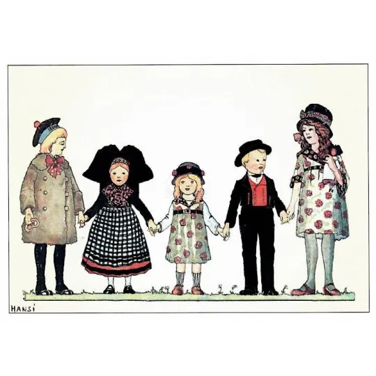 Carte Postale Hansi Parisiens avec enfants Alsaciens