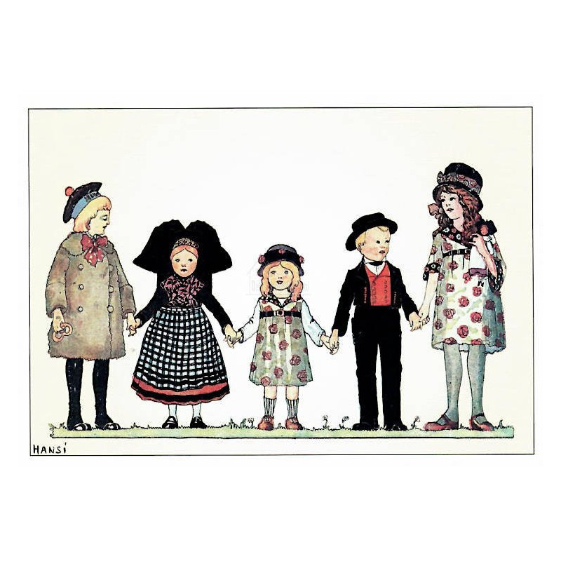 Postcard Hansi Parisians with Alsatian children