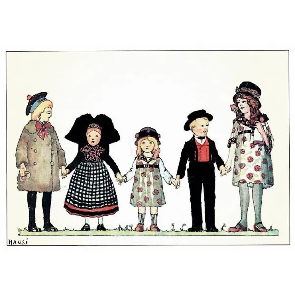 Postcard Hansi Parisians with Alsatian children