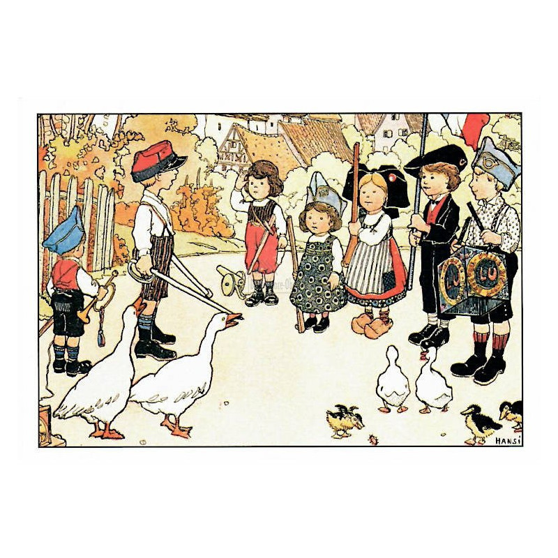 Postcard Hansi Children playing Soldiers