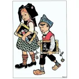 Carte Postale Hansi Enfants marchant avec du matériel d'Art