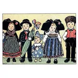 Carte Postale Hansi Enfants en Costumes Traditionnels d'Alsace
