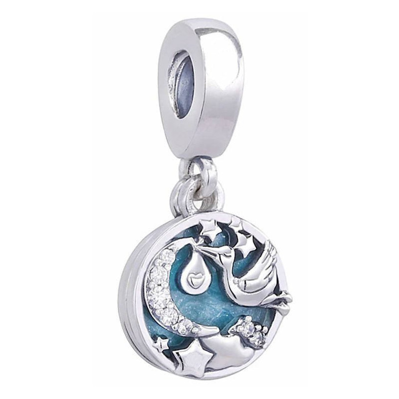 Pendentif Breloque Cigognes sur fond Bleu