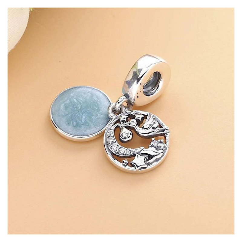Pendentif Breloque Cigognes sur fond Bleu