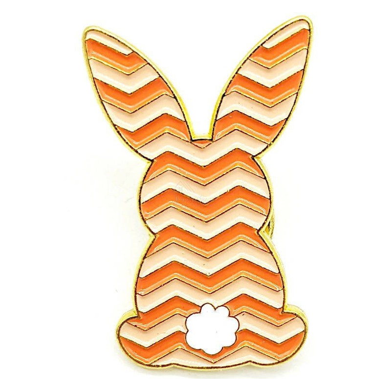 Broche Pins Fantaisie dorée Lapin rayures orange de dos