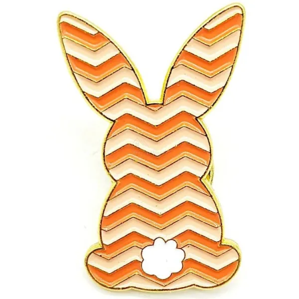 Broche Pins Fantaisie dorée Lapin rayures orange de dos