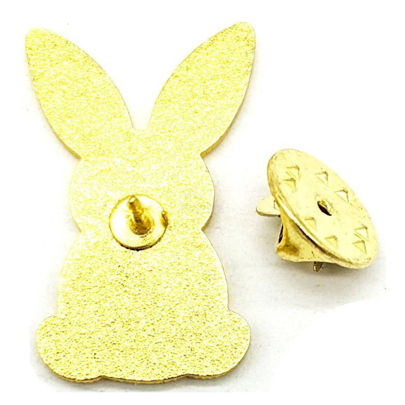 Broche Pins Fantaisie dorée Lapin rayures orange de dos