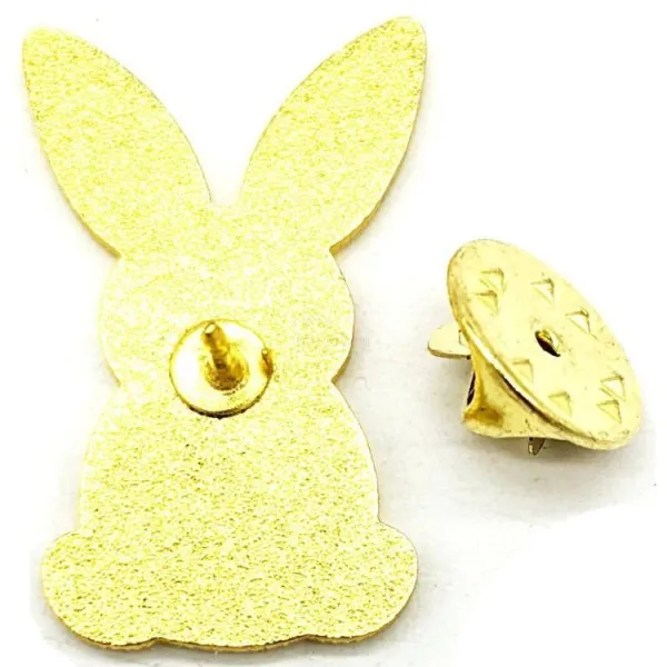 Broche Pins Fantaisie dorée Lapin rayures orange de dos