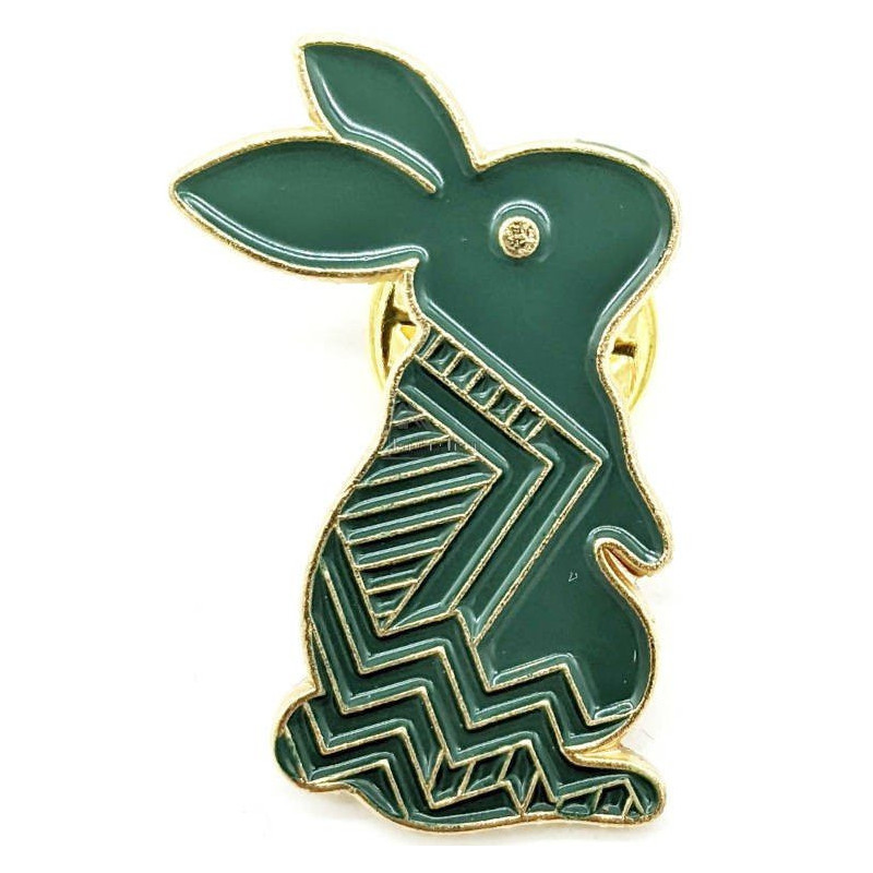 Broche Pins Fantaisie dorée Lapin assis vert