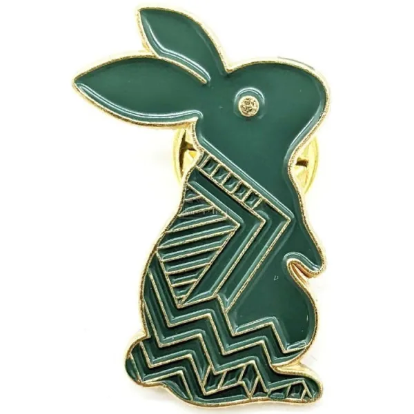 Broche Pins Fantaisie dorée Lapin assis vert