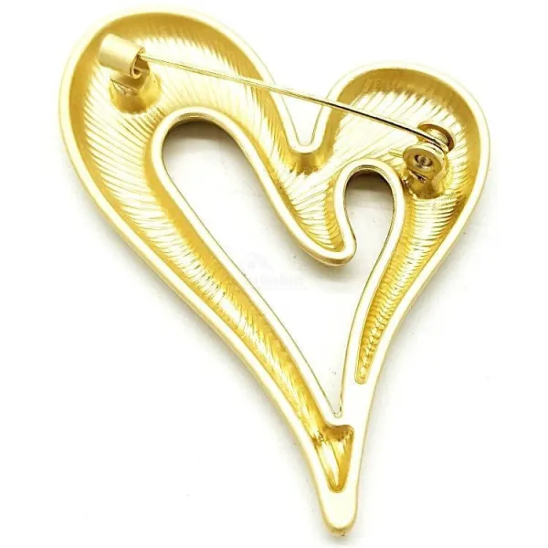 Broche Fantaisie dorée matifiée Coeur unisexe en relief