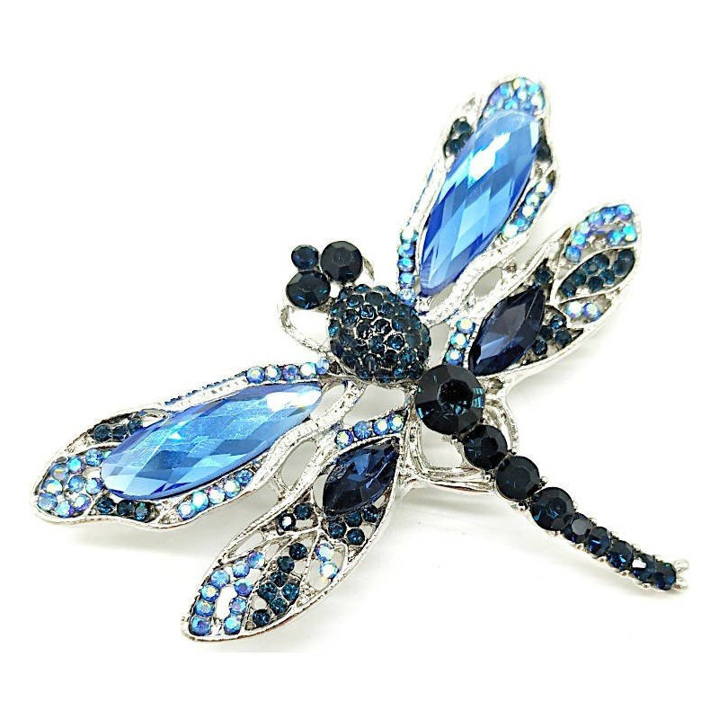 Broche Fantaisie argentée Libellule ornée de Strass