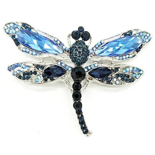 Zilveren Fantasiebroche Libelle versierd met Strass