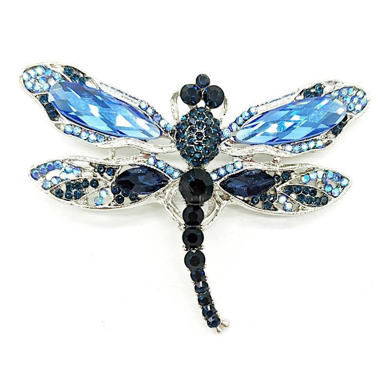 Broche Fantaisie argentée Libellule ornée de Strass