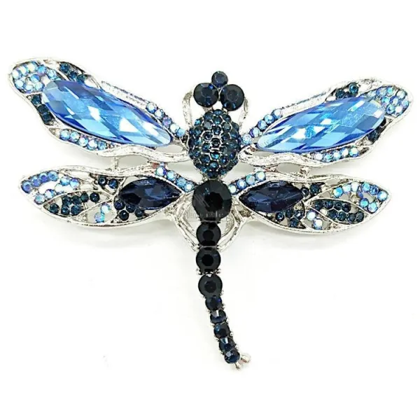 Fancy silver dragonfly brooch with rhinestones
