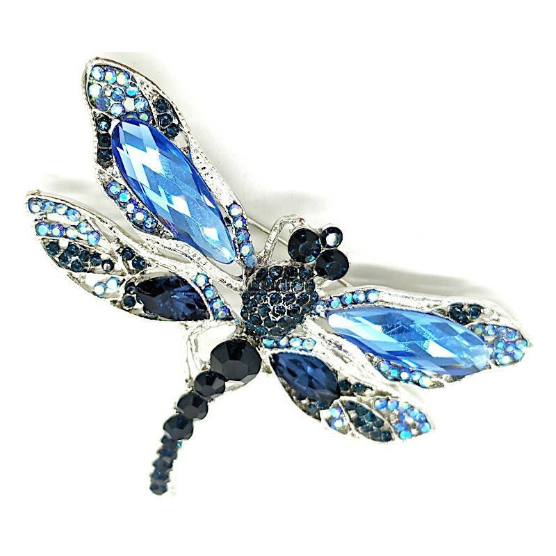 Broche Fantaisie argentée Libellule ornée de Strass