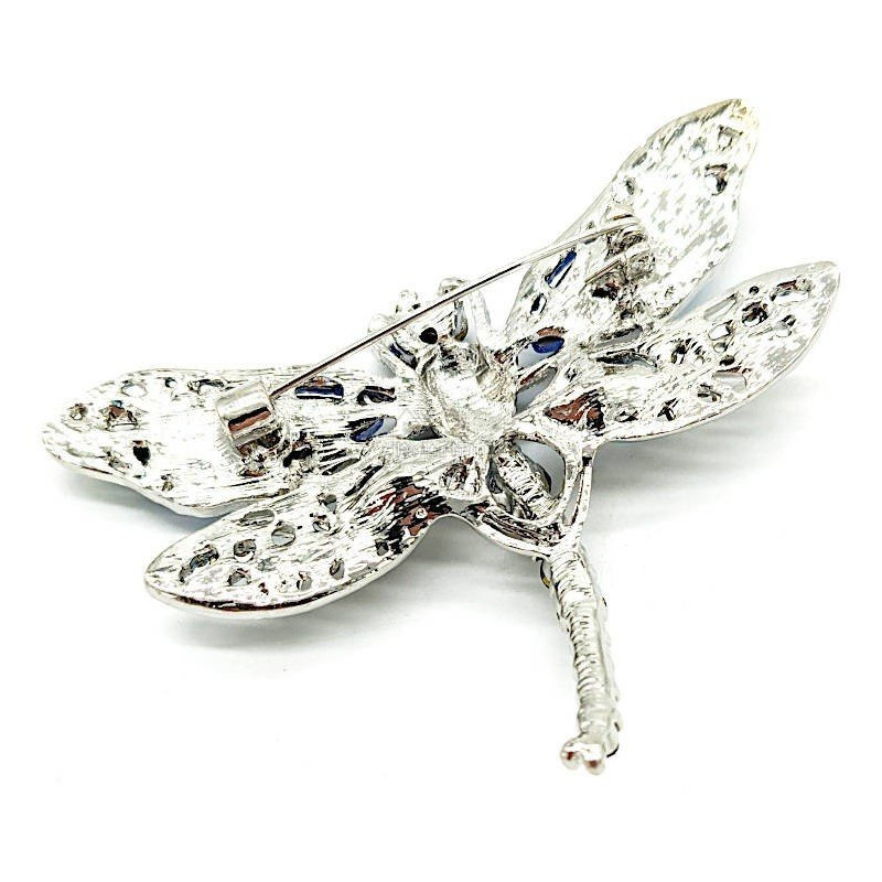 Broche Fantaisie argentée Libellule ornée de Strass