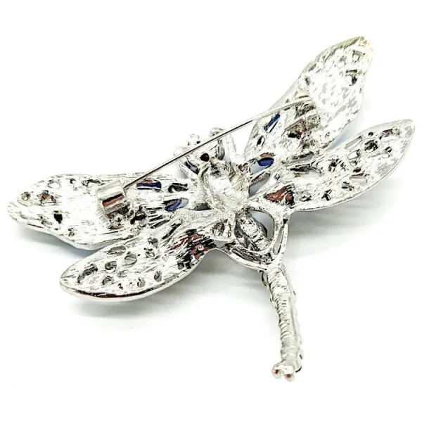 Fancy silver dragonfly brooch with rhinestones