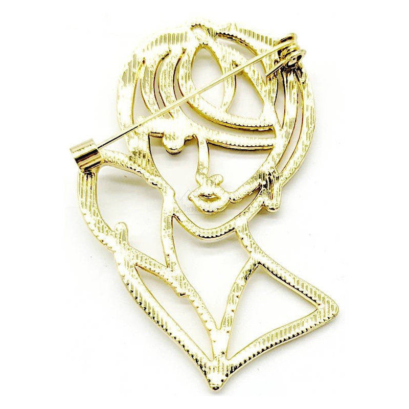 Broche Fantaisie dorée Buste et Visage et Oeil en Strass