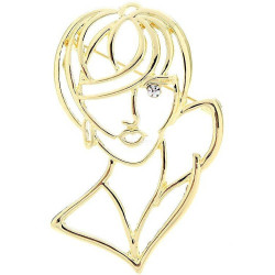 Broche Fantaisie dorée Buste et Visage et Oeil en Strass