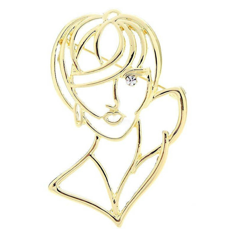 Broche Fantaisie dorée Buste et Visage et Oeil en Strass