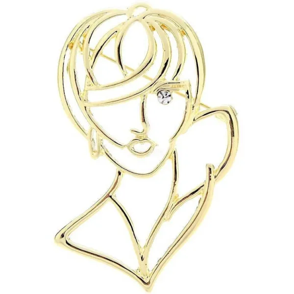 Broche Fantaisie dorée Buste et Visage et Oeil en Strass