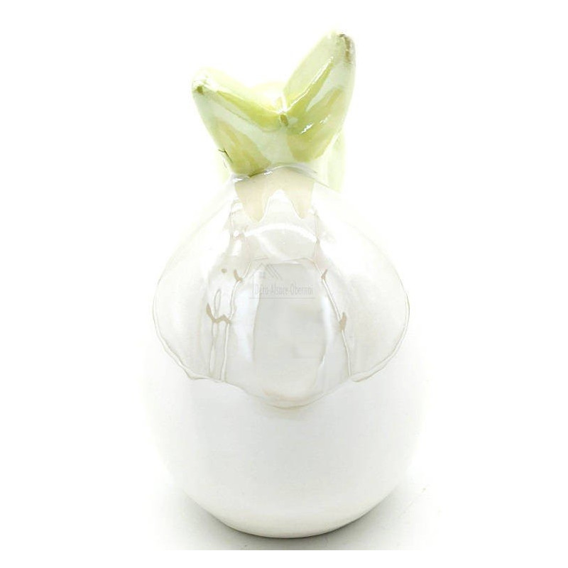 Lapin décoratif en Céramique brillante Vert assis contre un Oeuf