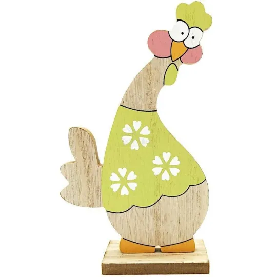 Poulet en Bois décoratif à poser couleur vert Anis