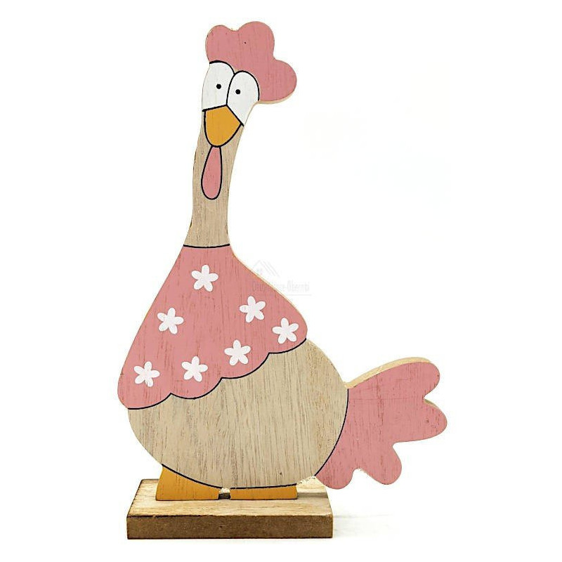 Poulet en Bois décoratif à poser couleur Rose