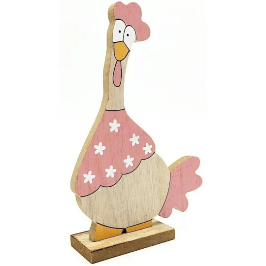 Poulet en Bois décoratif à poser couleur Rose