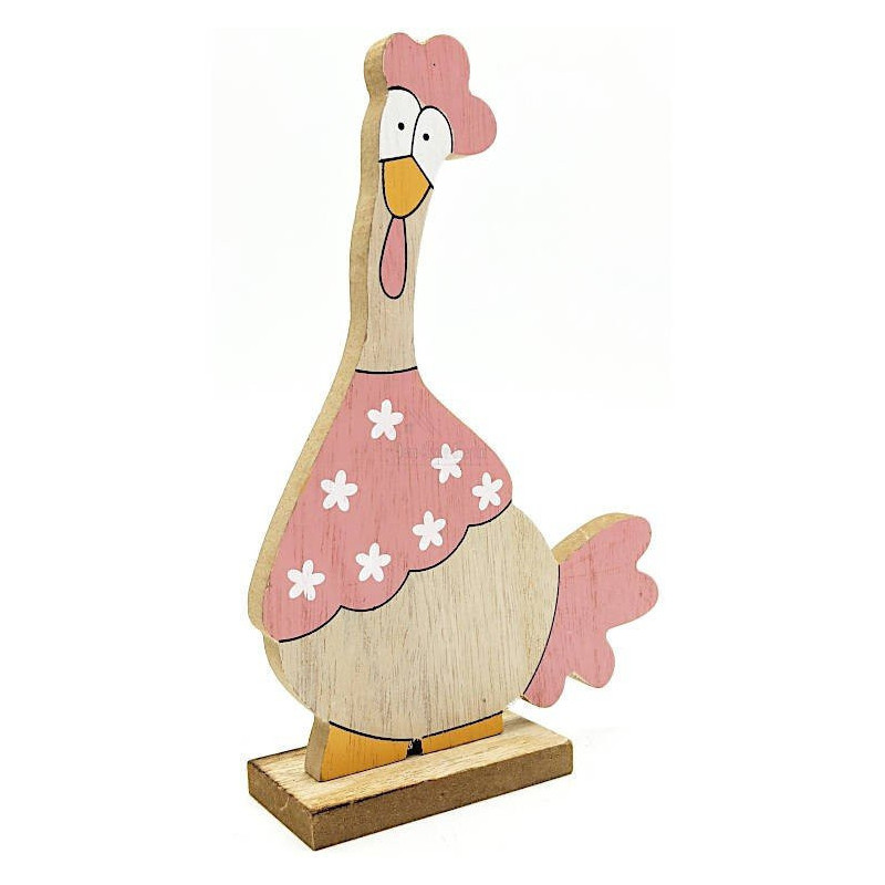 Poulet en Bois décoratif à poser couleur Rose