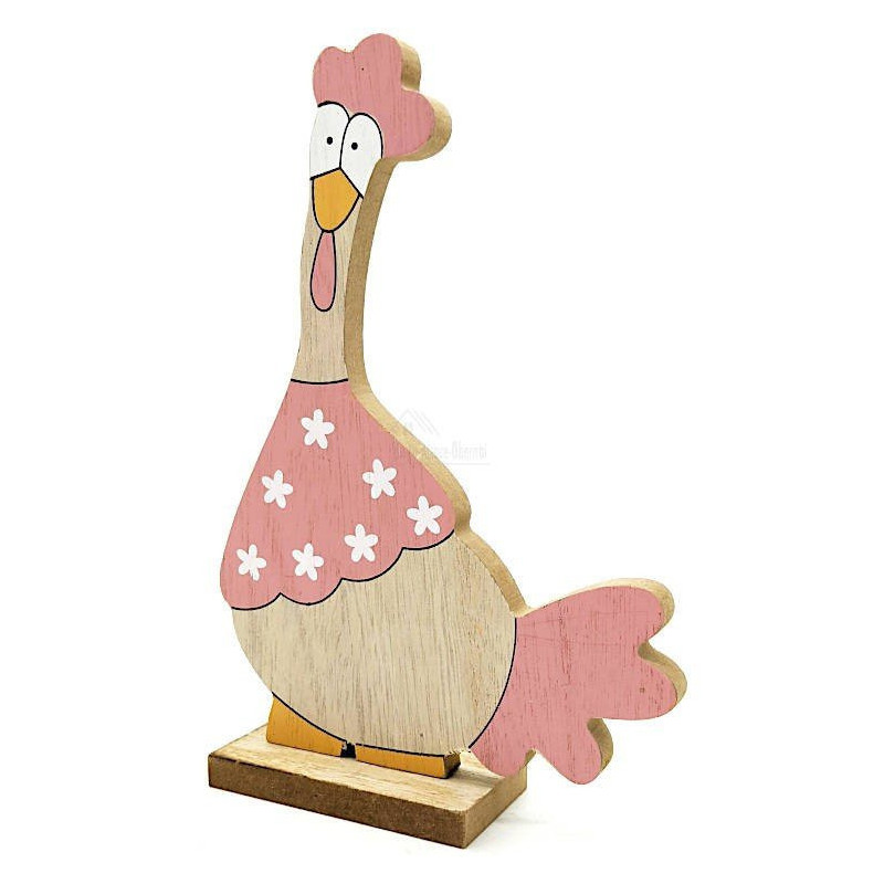 Poulet en Bois décoratif à poser couleur Rose
