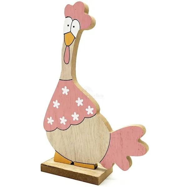 Poulet en Bois décoratif à poser couleur Rose