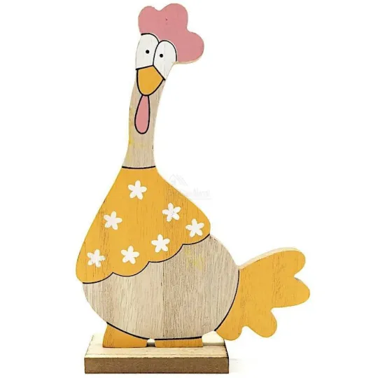 Poulet en Bois décoratif à poser couleur Orange